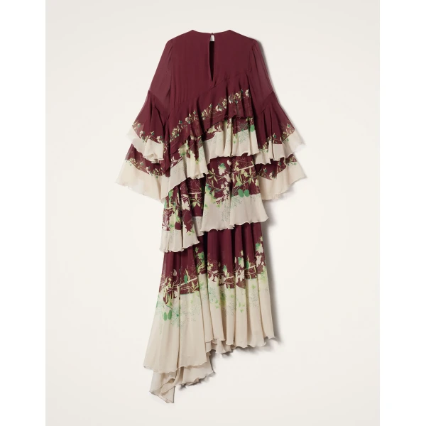 La DoubleJ Chemise Swing Dress Florette Fan Brown in Silk Twill - Dresses - Milanese Maximalist Fashion at Luxury Shoes 