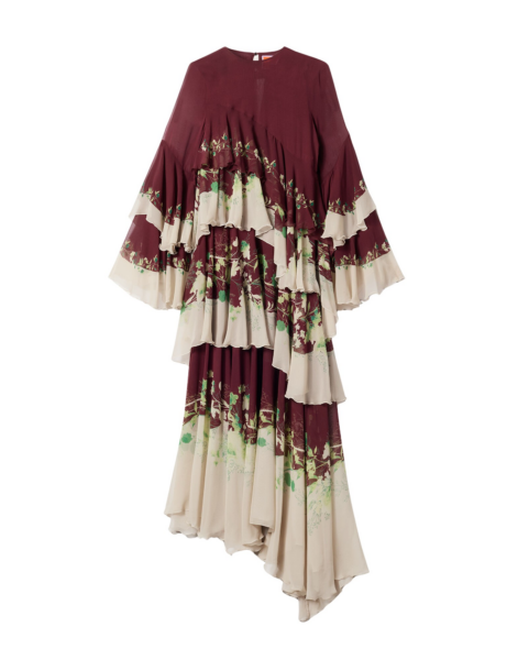 La DoubleJ Chemise Swing Dress Florette Fan Brown in Silk Twill - Dresses - Milanese Maximalist Fashion at Luxury Shoes 