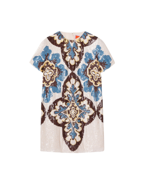 La DoubleJ Chemise Swing Dress Jive Macro White in Silk Twill - Dresses - Milanese Maximalist Fashion at Luxury Shoes 