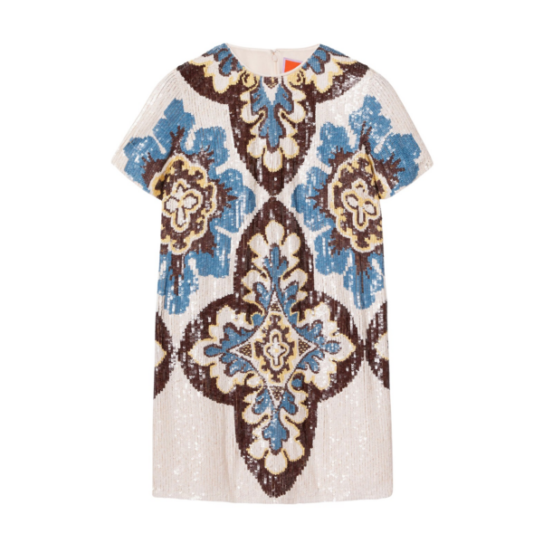 La DoubleJ Chemise Swing Dress Jive Macro White in Silk Twill