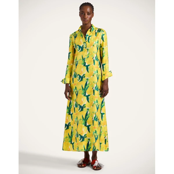 La DoubleJ Chemise Swing Dress Zesty Yellow in Silk Twill - Dresses - Milanese Maximalist Fashion at Luxury Shoes 