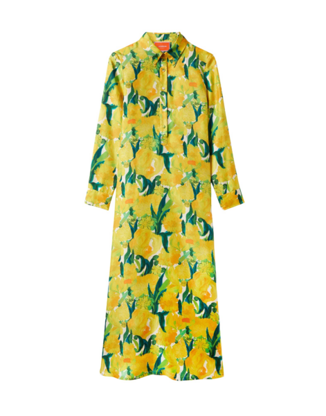 La DoubleJ Chemise Swing Dress Zesty Yellow in Silk Twill - Dresses - Milanese Maximalist Fashion at Luxury Shoes 