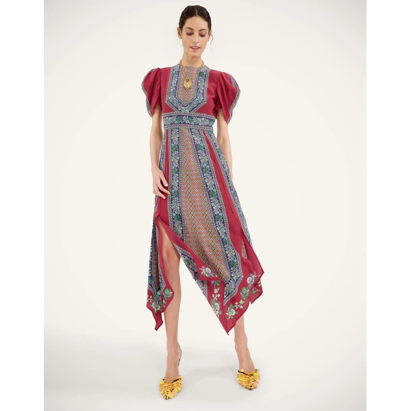 La DoubleJ Cherie Scarf Dress Regalia Placée Red in Crepe De Chine - Dresses - Milanese Maximalist Fashion at Luxury Shoes 