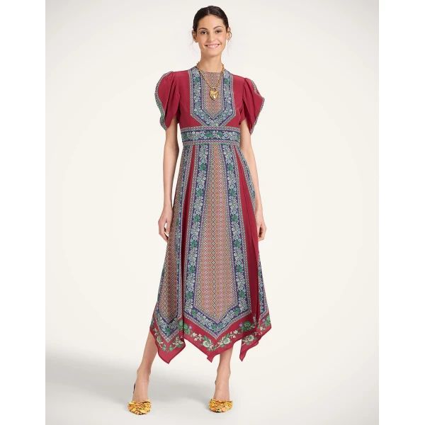 La DoubleJ Cherie Scarf Dress Regalia Placée Red in Crepe De Chine - Dresses - Milanese Maximalist Fashion at Luxury Shoes 