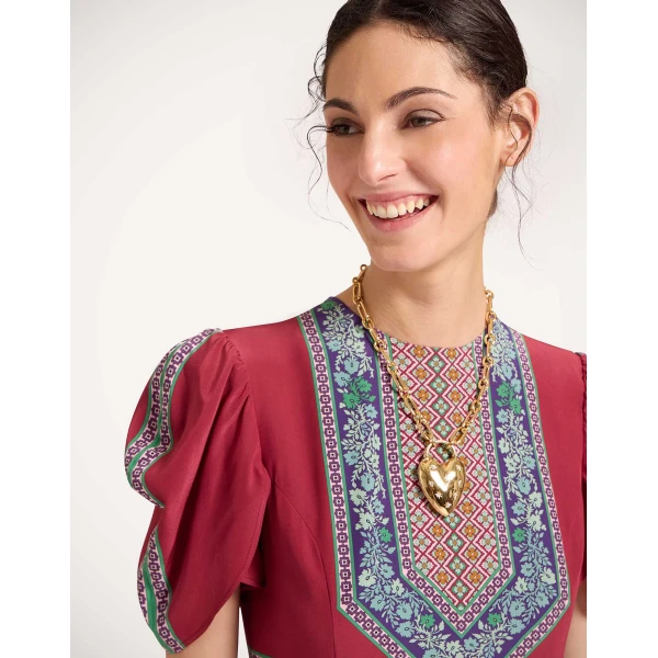La DoubleJ Cherie Scarf Dress Regalia Placée Red in Crepe De Chine - Dresses - Milanese Maximalist Fashion at Luxury Shoes 