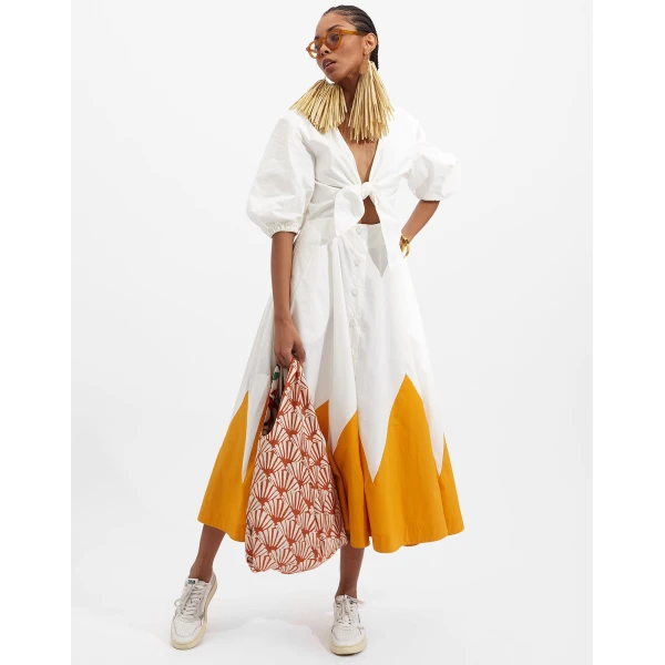 La DoubleJ Chevron Mini Dress Multicolor Geen & Pink in Cotton Knit Chevron - Dresses - Milanese Maximalist Fashion at Luxury Shoes 