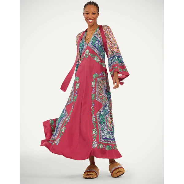 La DoubleJ Chignon Dress Queen Peony Placée Red in Techno Crepe de Chine - Dresses - Milanese Maximalist Fashion at Luxury Shoes 