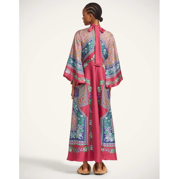 La DoubleJ Chignon Dress Queen Peony Placée Red in Techno Crepe de Chine - Dresses - Milanese Maximalist Fashion at Luxury Shoes 