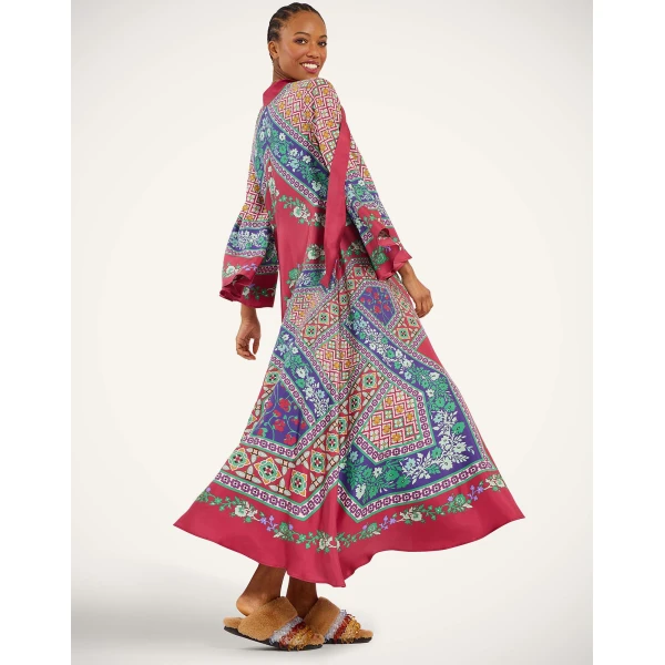 La DoubleJ Chignon Dress Queen Peony Placée Red in Techno Crepe de Chine - Dresses - Milanese Maximalist Fashion at Luxury Shoes 