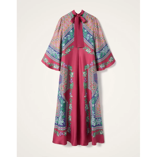 La DoubleJ Chignon Dress Queen Peony Placée Red in Techno Crepe de Chine - Dresses - Milanese Maximalist Fashion at Luxury Shoes 