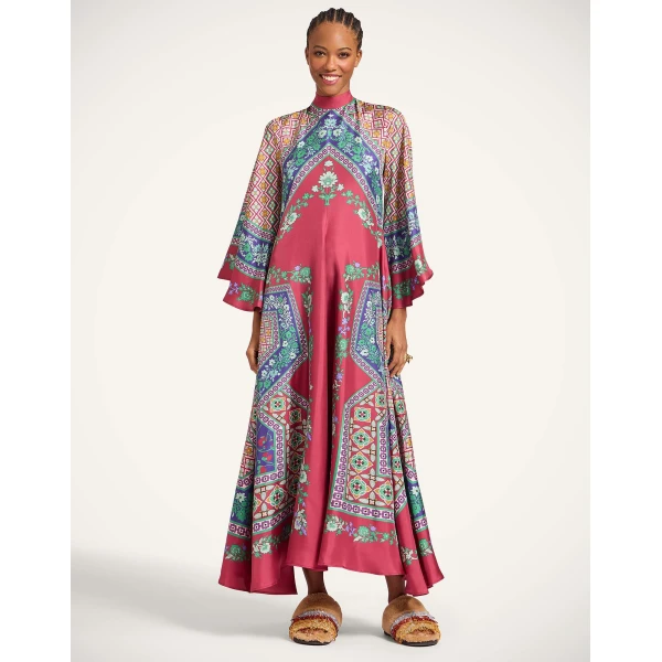 La DoubleJ Chignon Dress Queen Peony Placée Red in Techno Crepe de Chine - Dresses - Milanese Maximalist Fashion at Luxury Shoes 
