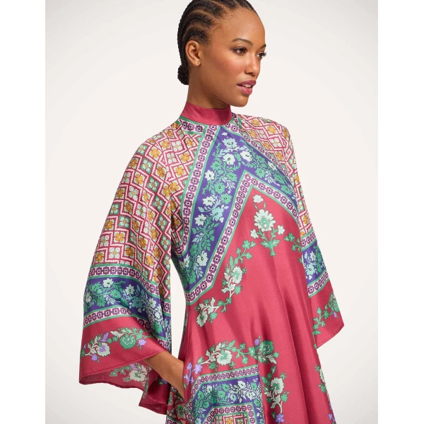 La DoubleJ Chignon Dress Queen Peony Placée Red in Techno Crepe de Chine - Dresses - Milanese Maximalist Fashion at Luxury Shoes 