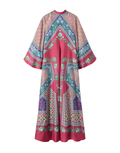 La DoubleJ Chignon Dress Queen Peony Placée Red in Techno Crepe de Chine - Dresses - Milanese Maximalist Fashion at Luxury Shoes 