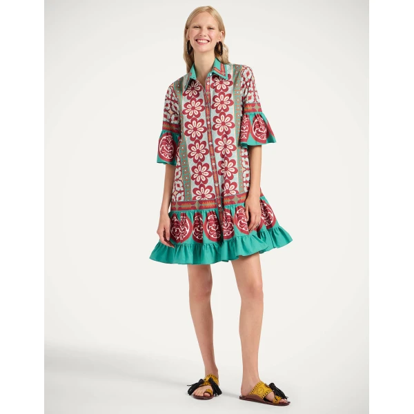 La DoubleJ Choux Dress Pagoda Placée Rust in Cotton Poplin - Dresses - Milanese Maximalist Fashion at Luxury Shoes 