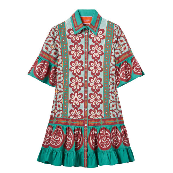 La DoubleJ Choux Dress Pagoda Placée Rust in Cotton Poplin