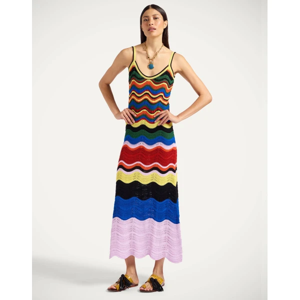 La DoubleJ Eight Counts Mini Dress Color Block Green & Pink in Cotton Viscose Blend - Dresses - Milanese Maximalist Fashion at Luxury Shoes 