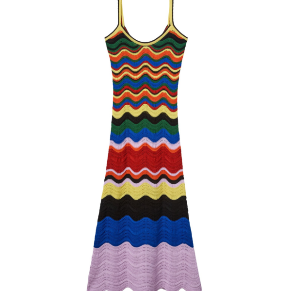 La DoubleJ Eight Counts Mini Dress Color Block Green & Pink in Cotton Viscose Blend