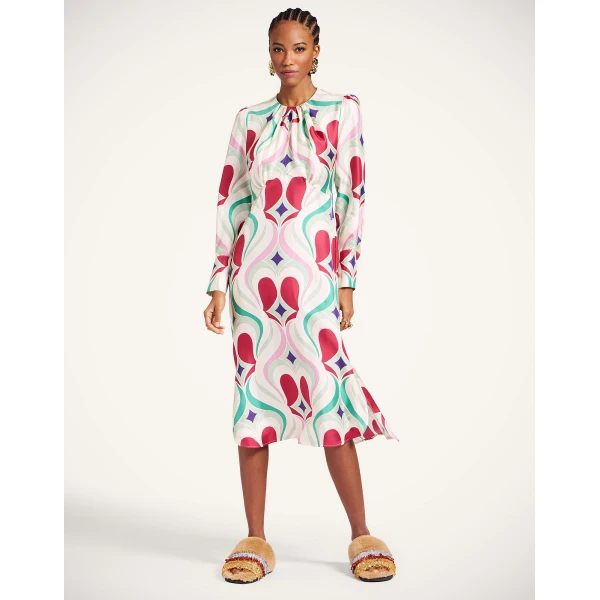 La DoubleJ Eve Midi Dress Macro Jive Ecru in Silk Twill - Dresses - Milanese Maximalist Fashion at Luxury Shoes 