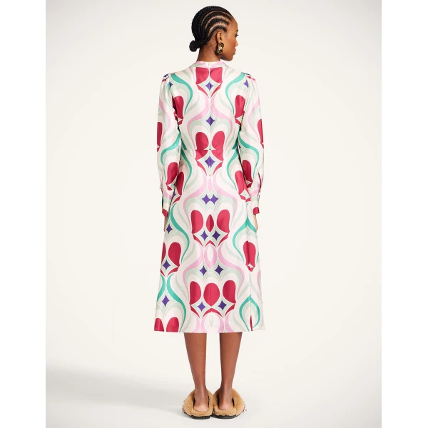 La DoubleJ Eve Midi Dress Macro Jive Ecru in Silk Twill - Dresses - Milanese Maximalist Fashion at Luxury Shoes 