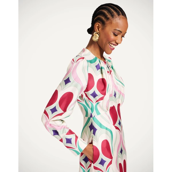 La DoubleJ Eve Midi Dress Macro Jive Ecru in Silk Twill - Dresses - Milanese Maximalist Fashion at Luxury Shoes 