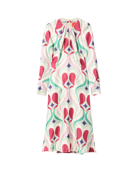 La DoubleJ Eve Midi Dress Macro Jive Ecru in Silk Twill - Dresses - Milanese Maximalist Fashion at Luxury Shoes 
