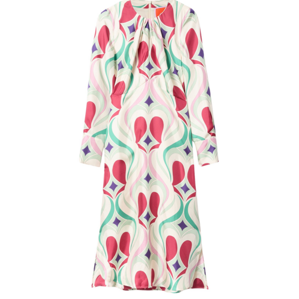 La DoubleJ Eve Midi Dress Macro Jive Ecru in Silk Twill
