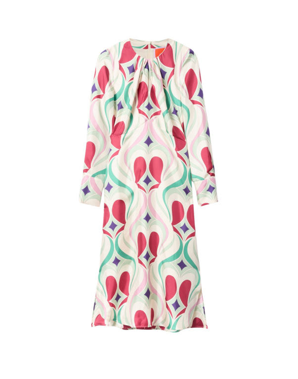 La DoubleJ Eve Midi Dress Macro Jive Ecru in Silk Twill - Dresses - Milanese Maximalist Fashion at Luxury Shoes 