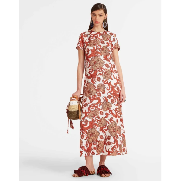 La DoubleJ Eve Midi Dress Sylph Khaki in Crepe Marocain - Dresses - Milanese Maximalist Fashion at Luxury Shoes 