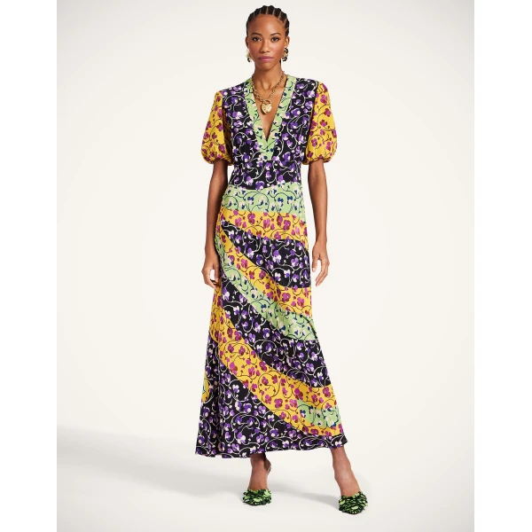 La DoubleJ Foyer Dress Solid Yellow in Embroidered Crepe De Chine - Dresses - Milanese Maximalist Fashion at Luxury Shoes 