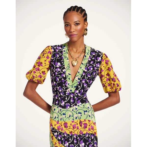 La DoubleJ Foyer Dress Solid Yellow in Embroidered Crepe De Chine - Dresses - Milanese Maximalist Fashion at Luxury Shoes 