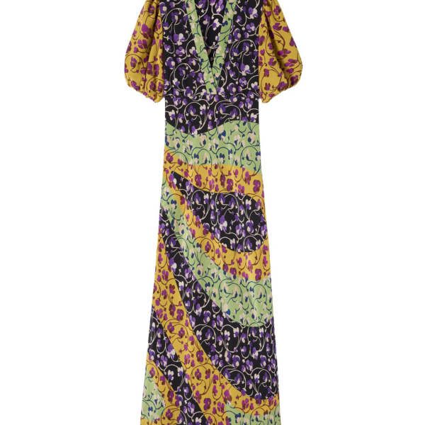 La DoubleJ Foyer Dress Solid Yellow in Embroidered Crepe De Chine
