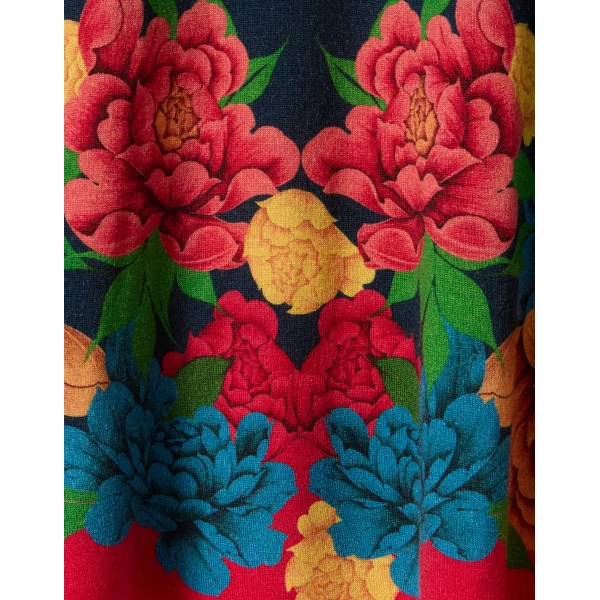La DoubleJ Knit Long Sleeve Mini Swing Dress Queen Peony Placée Blue in Wool Silk Blend - Dresses - Milanese Maximalist Fashion at Luxury Shoes 