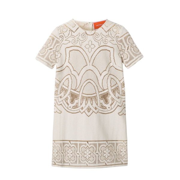La DoubleJ Lacey Mini Swing Dress Solid White Smoke in Embroidered Cotton
