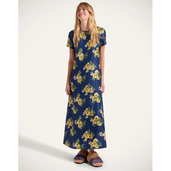 La DoubleJ Lela Dress Dea Dahlia Blue Petrol in Compact Jersey - Dresses - Milanese Maximalist Fashion at Luxury Shoes 