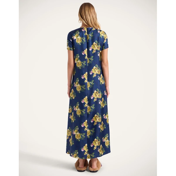 La DoubleJ Lela Dress Dea Dahlia Blue Petrol in Compact Jersey - Dresses - Milanese Maximalist Fashion at Luxury Shoes 