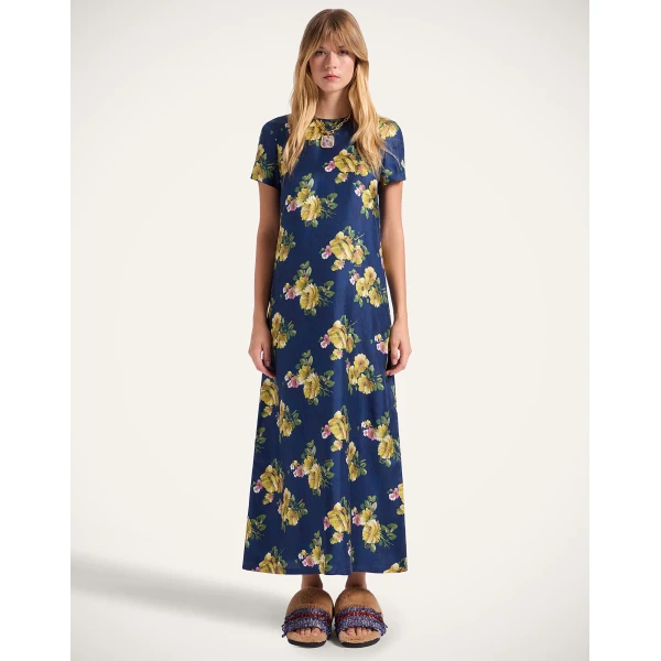 La DoubleJ Lela Dress Dea Dahlia Blue Petrol in Compact Jersey - Dresses - Milanese Maximalist Fashion at Luxury Shoes 