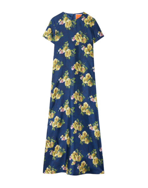 La DoubleJ Lela Dress Dea Dahlia Blue Petrol in Compact Jersey - Dresses - Milanese Maximalist Fashion at Luxury Shoes 