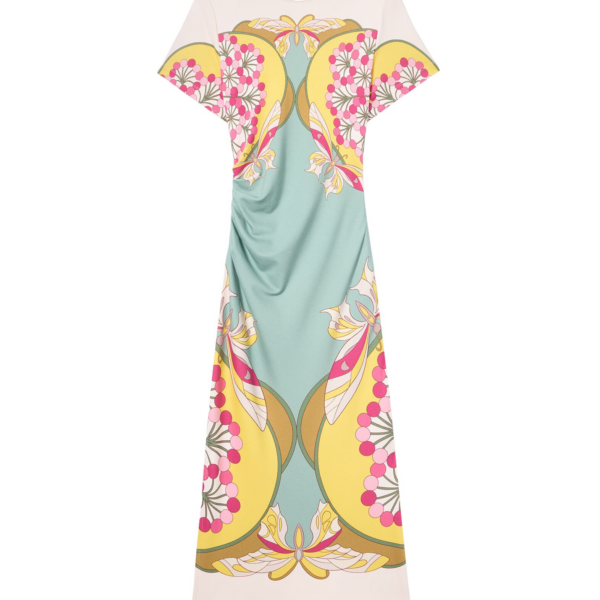 La DoubleJ Lela Dress Florette Placée Fuchsia in Interlock Jersey
