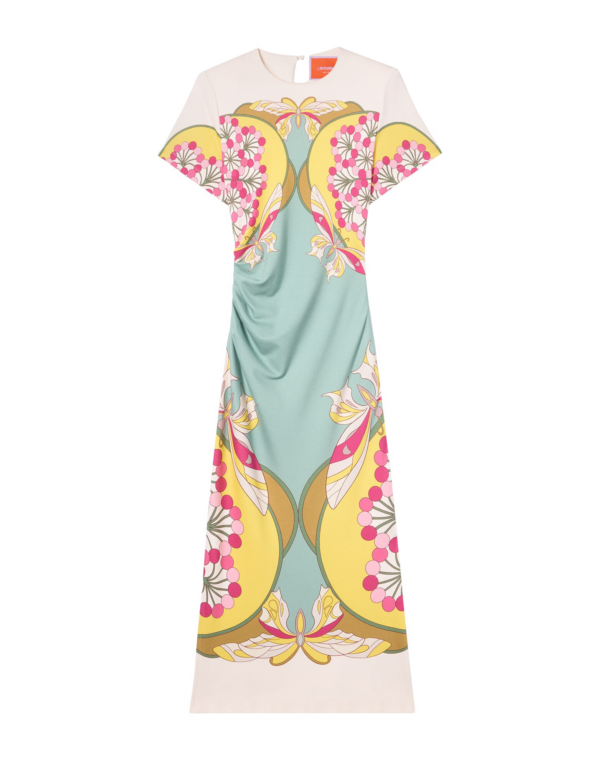 La DoubleJ Lela Dress Florette Placée Fuchsia in Interlock Jersey - Dresses - Milanese Maximalist Fashion at Luxury Shoes 