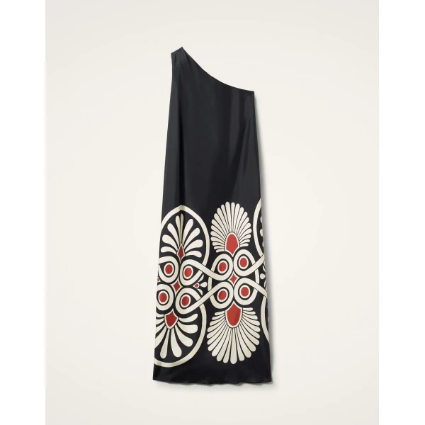 La DoubleJ Long Camerino Dress Blooming Tulip Placée Dark Green in Crepe De Chine - Dresses - Milanese Maximalist Fashion at Luxury Shoes 