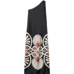 La DoubleJ Long Camerino Dress Blooming Tulip Placée Dark Green in Crepe De Chine - Dresses - Milanese Maximalist Fashion at Luxury Shoes 