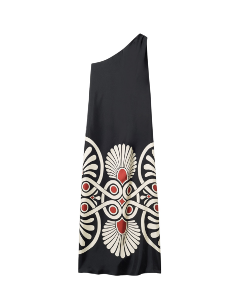 La DoubleJ Long Camerino Dress Blooming Tulip Placée Dark Green in Crepe De Chine - Dresses - Milanese Maximalist Fashion at Luxury Shoes 