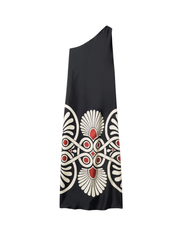 La DoubleJ Long Camerino Dress Blooming Tulip Placée Dark Green in Crepe De Chine - Dresses - Milanese Maximalist Fashion at Luxury Shoes 