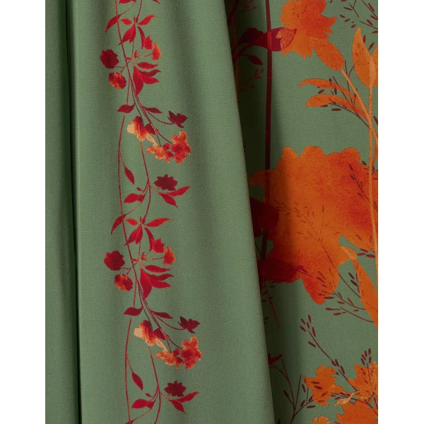 La DoubleJ Long Camerino Dress Woodland Placée Green & Orange in Crepe De Chine - Dresses - Milanese Maximalist Fashion at Luxury Shoes 
