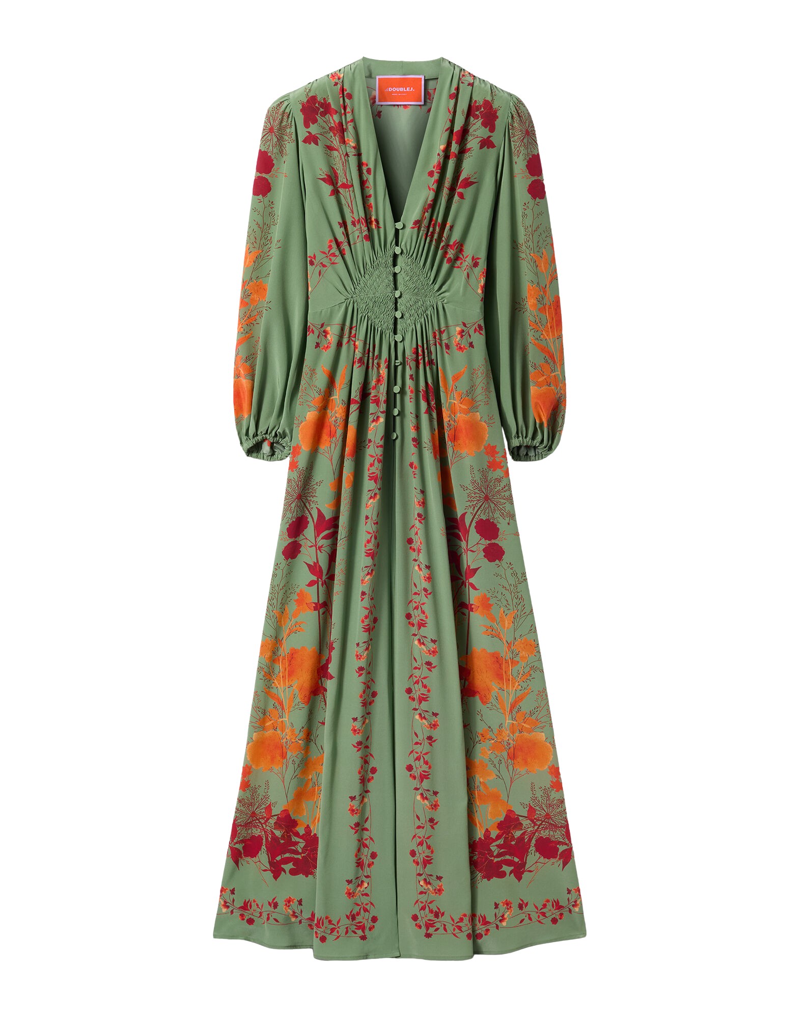 La-Double-J-Long-Camerino-Dress-Woodland-Placee-Green-Orange-in-Crepe-De-Chine66407_nobg La DoubleJ Long Camerino Dress Woodland Placée Green & Orange in Crepe De Chine - Dresses - Milanese Maximalist Fashion at Luxury Shoes