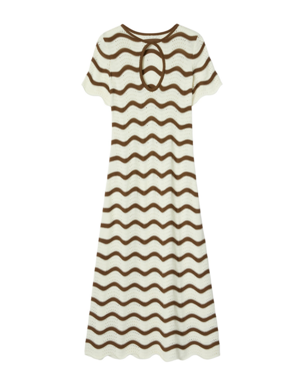 La DoubleJ Long Sleeve Swing Dress Derby Placée Multicolor in Sable - Dresses - Milanese Maximalist Fashion at Luxury Shoes 