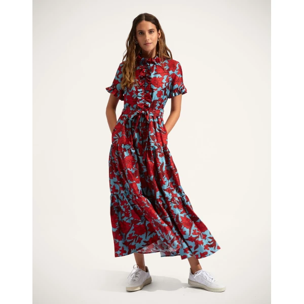 La DoubleJ Long Sleeve Swing Dress Heath Mint in Flowy Jersey - Dresses - Milanese Maximalist Fashion at Luxury Shoes 