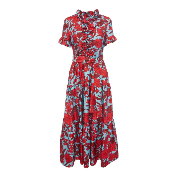 La DoubleJ Long Sleeve Swing Dress Heath Mint in Flowy Jersey - Dresses - Milanese Maximalist Fashion at Luxury Shoes 