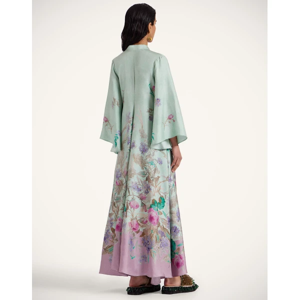 La DoubleJ Long Sleeve Swing Dress Queen Peony Placée Red in Sablé Satin - Dresses - Milanese Maximalist Fashion at Luxury Shoes 