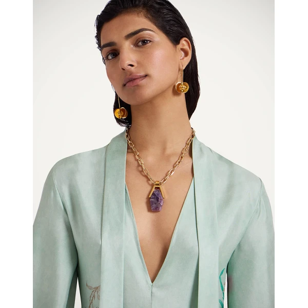 La DoubleJ Long Sleeve Swing Dress Queen Peony Placée Red in Sablé Satin - Dresses - Milanese Maximalist Fashion at Luxury Shoes 